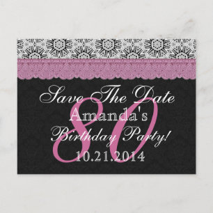 80th Birthday Save the Date Black White Pink Announcement Postcard