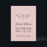 80th Birthday Save the Date Details Blush Pink  Invitation<br><div class="desc">Elegant "80th Birthday Party" design with a formal typography script,  custom name and details text. Easy to use and easy to personalize. Order Today!</div>