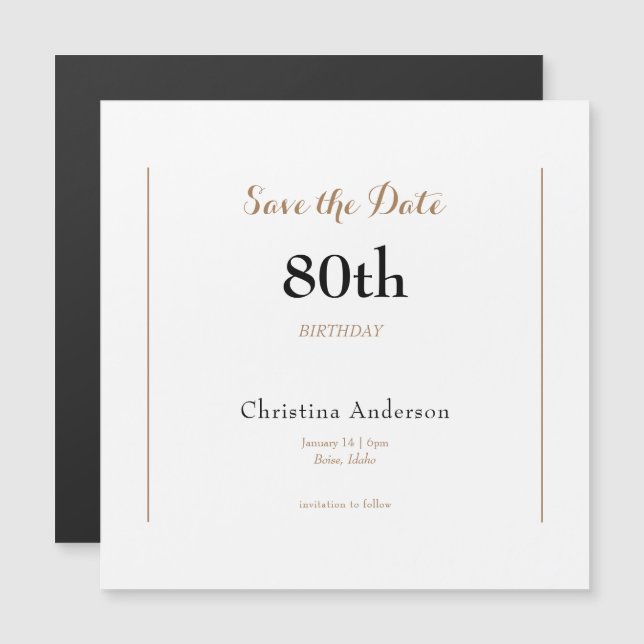 80th Birthday Save the Date Magnetic Invitation (Front/Back)