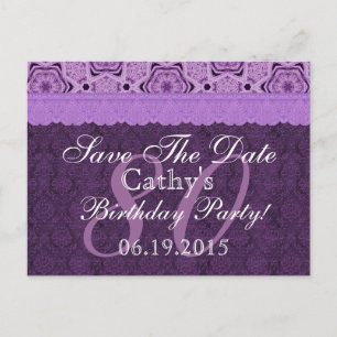 80th Birthday Save the Date Purple Antique Lace Announcement Postcard