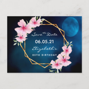 80th birthday Save the Date tropical blue moon Postcard