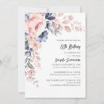 80th Birthday Script Pink Floral Party Invitation<br><div class="desc">Announce and celebrate the upcoming birthday with our modern pastel pink indigo blue watercolor floralt invitation. Featuring beautiful botanical watercolor bloom. Simply personalize with your party details by clicking the customize it button to further re-arrange and format the style and placement of the text. The reverse of this invitation features...</div>