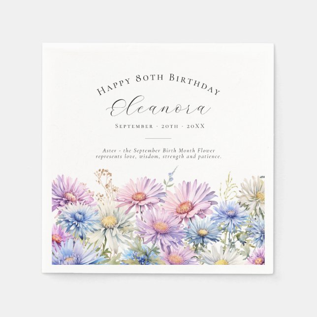 80th Birthday September Birth Flower Custom Napkin (Front)