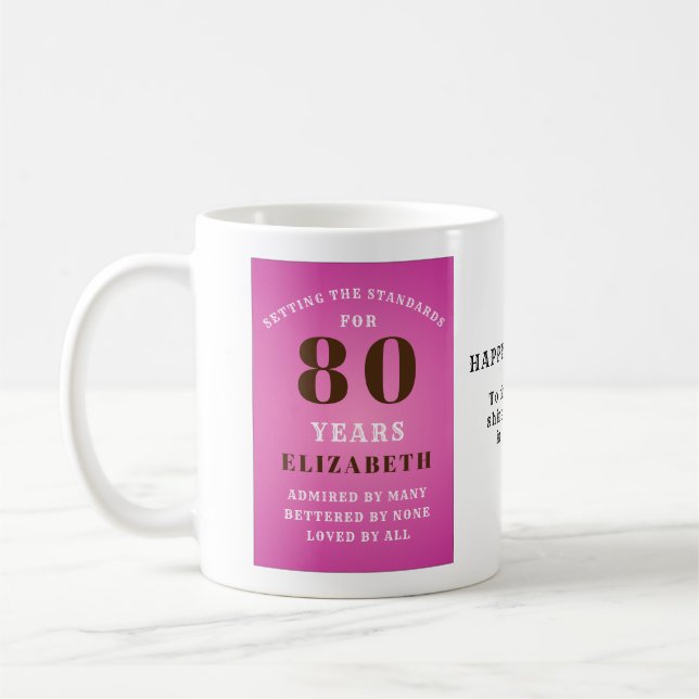 80th Birthday Setting Standards Add Your Name Pink Coffee Mug (Left)