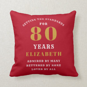 80th Birthday Setting Standards Add Your Name Red Throw Pillow