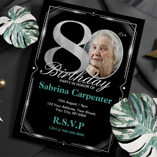 80th Birthday Silver and Black Invitation