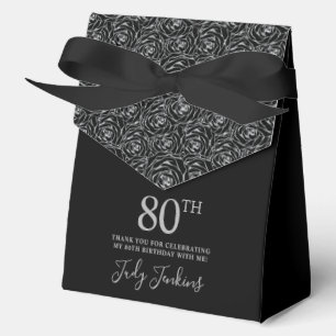 80th Birthday Silver Glitter Roses Thank You  Favor Box