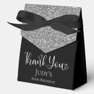 80th Birthday Silver Glitter Thank You Favor Box