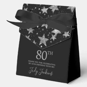 80th Birthday Silver Stars Thank You  Favor Box