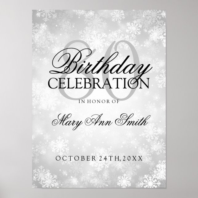 80th Birthday Silver Winter Wonderland Poster (Front)