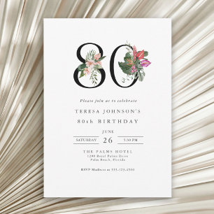 80th Birthday Simple Elegant Traopical Floral Invitation