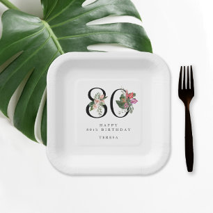 80th Birthday Simple Elegant Tropical Invitation Paper Plate