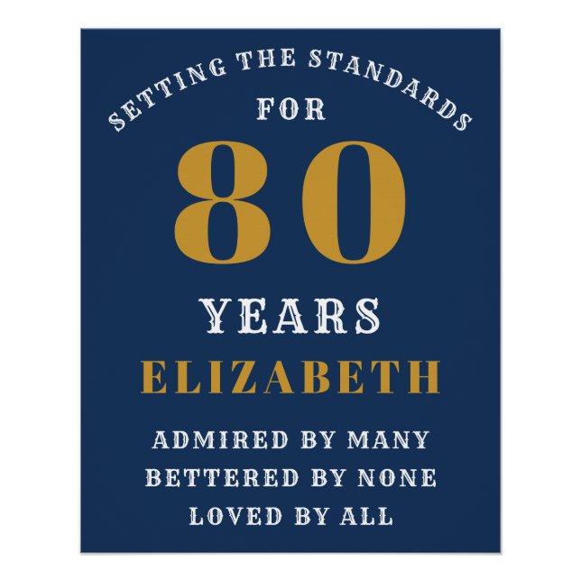 80th Birthday Standards Blue & Gold Add Your Name Poster (Front)