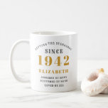 80th Birthday Standards Born 1942 Add Your Name Coffee Mug<br><div class="desc">80th birthday standards,  born 1942 grey and gold coffee mug. Easily customize the text to the front and rear of this birthday coffee mug using the template provided. Part of the setting standards range of designs.</div>