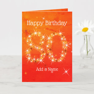 80th Birthday - Star Number Red Orange Glow Age 80 Card