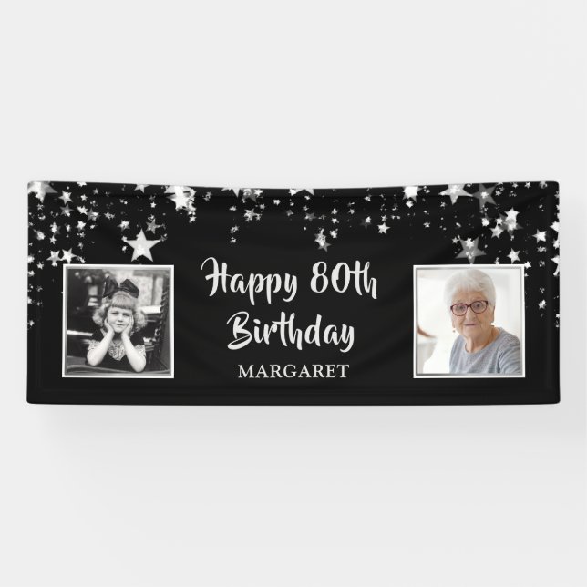 80th Birthday Stars Photo Personalized Banner (Horizontal)