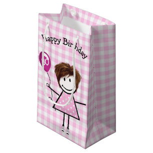 80th Birthday Stick Girl with Pink Balloon  Small Gift Bag