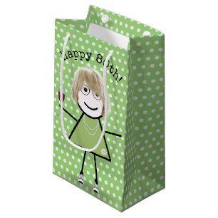 80th Birthday Stick Girl with Wine Glass  Small Gift Bag