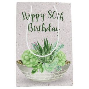 80th Birthday Succulent On Terrazzo   Medium Gift Bag