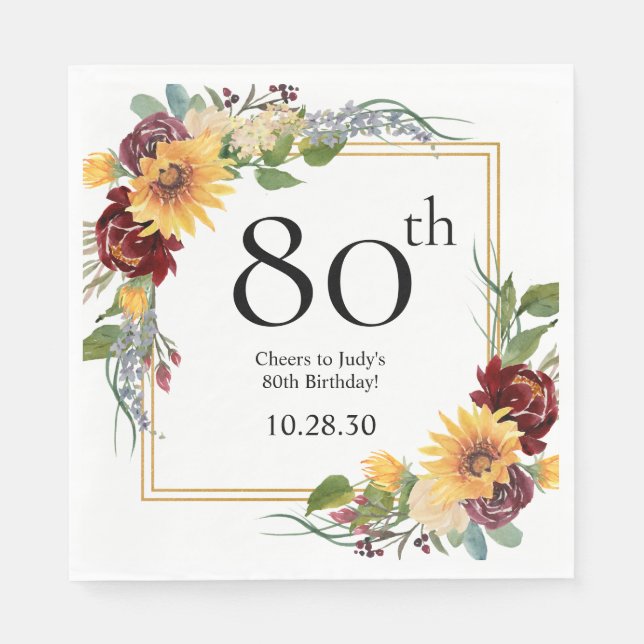 80th Birthday Sunflowers Napkin (Front)