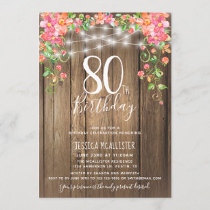 80th Birthday Surprise Brunch Rustic Floral Wood Invitation