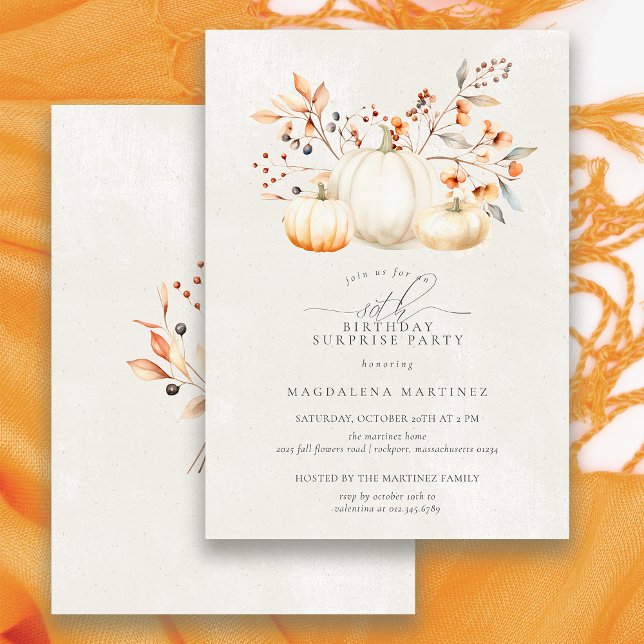 80th Birthday Surprise Party White Pumpkin Fall Invitation (Creator Uploaded)