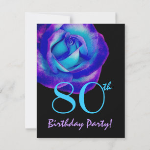 80th Birthday Template Purple and Blue Rose W243