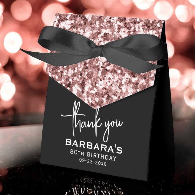 80th Birthday Thank You Rose Gold Glitter Script Favor Box (Creator Uploaded)