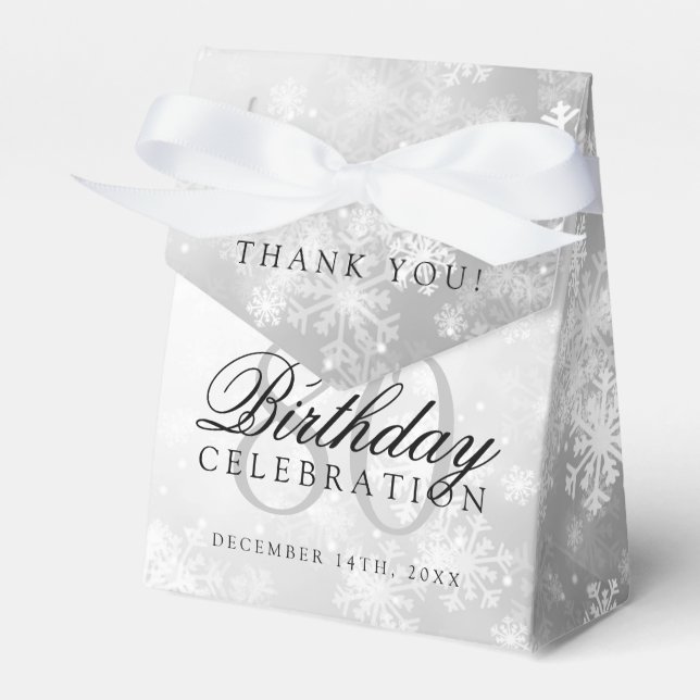 80th Birthday Thank You Silver Winter Wonderland Favor Box (Front Side)