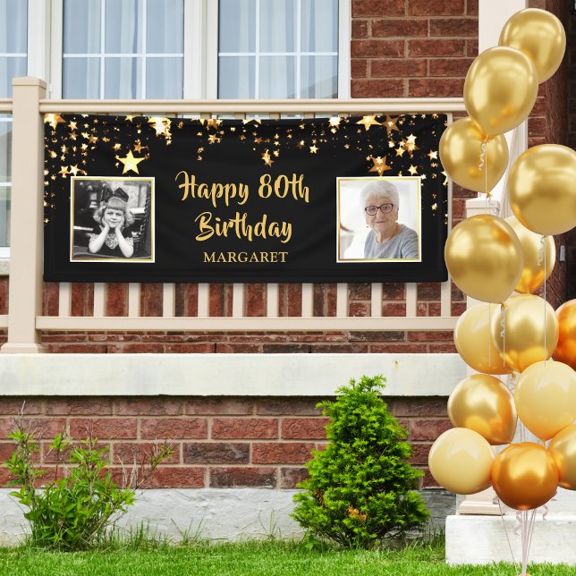 80th Birthday Then & Now Photos Personalized Banner (Creator Uploaded)