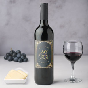 80th Birthday Vintage Blue Gold Elegant Script Wine Label