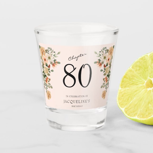 80th Birthday Vintage Floral Shot Glass (Front)