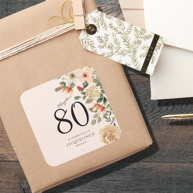 80th Birthday Vintage Floral Square Sticker (80th Birthday Vintage Floral Square Sticker)