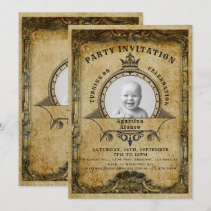 80th Birthday Vintage Retro Photo Surprise Party Invitation