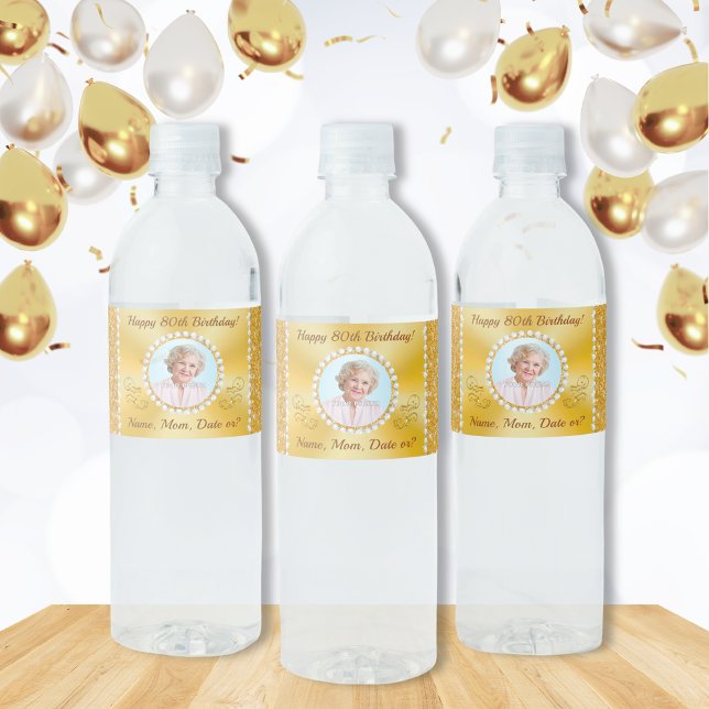 80th Birthday Water Bottle Labels, Photo or Delete Label (Creator Uploaded)