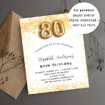 80th birthday white gold glitter invitation<br><div class="desc">For an elegant 80th birthday party.  A chic white background. Decorated with faux gold glitter,  sparkles.  Personalize and add a name,  age and party details. The name is written with a hand lettered style script. Number 80 with balloon style font.</div>