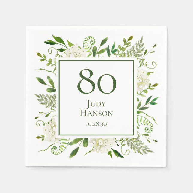 80th Birthday White Hydrangeas Napkin (Front)