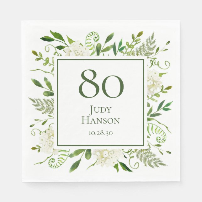 80th Birthday White Hydrangeas Napkin (Front)
