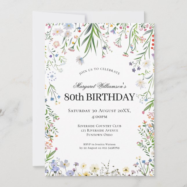 80th Birthday Wildflower Garden Invitation (Front)