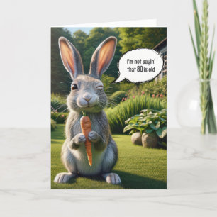 80th Birthday Winking Rabbit With a Carrot Card
