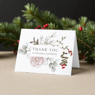 80th Birthday Winter Floral Thank You Card