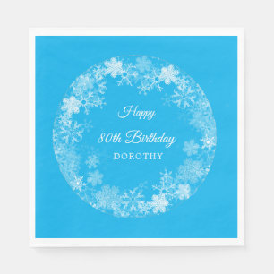80th Birthday Winter Wonderland Snowflake Blue Napkin