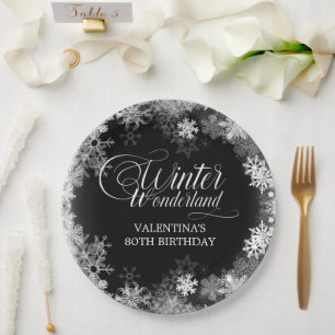 80th Birthday Winter Wonderland Snowflake Favour Paper Plate