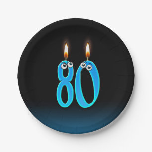 80th Birthday with lit candle numbers Paper Plate