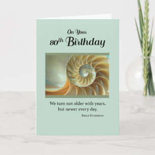 80th Birthday with Spiral Seashell on Green Card