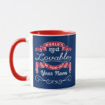 80th Birthday World’s Most Lovable 80-Year-Old Mug<br><div class="desc">Celebrate the milestone birthday of your favourite senior citizen with this fun gift reminding them of how lovable they are. White lettering on Cardinal Red banners over Navy Blue background, with personalized name space adorned by curly cues. Customize with names, initials or other text. The background colour is changeable--simply click...</div>