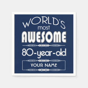 80th Birthday Worlds Best Fabulous Dark Blue Napkin