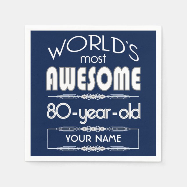 80th Birthday Worlds Best Fabulous Dark Blue Napkin (Front)