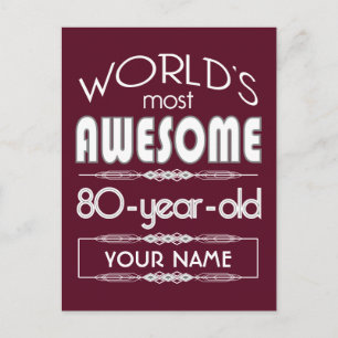 80th Birthday Worlds Best Fabulous Dark Red Postcard