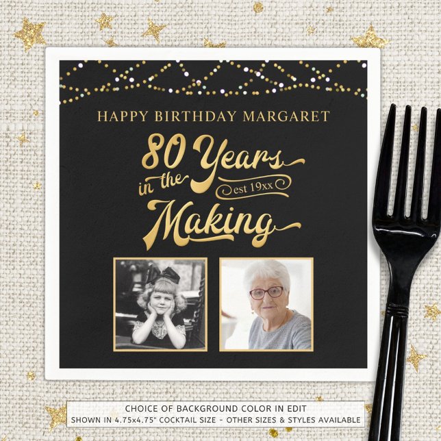 80th Birthday Years in the Making 2 Photos Lights Napkin (Creator Uploaded)